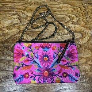 Gorgeous Keep it Gypsy hot pink floral glitter Olive leather crossbody purse
